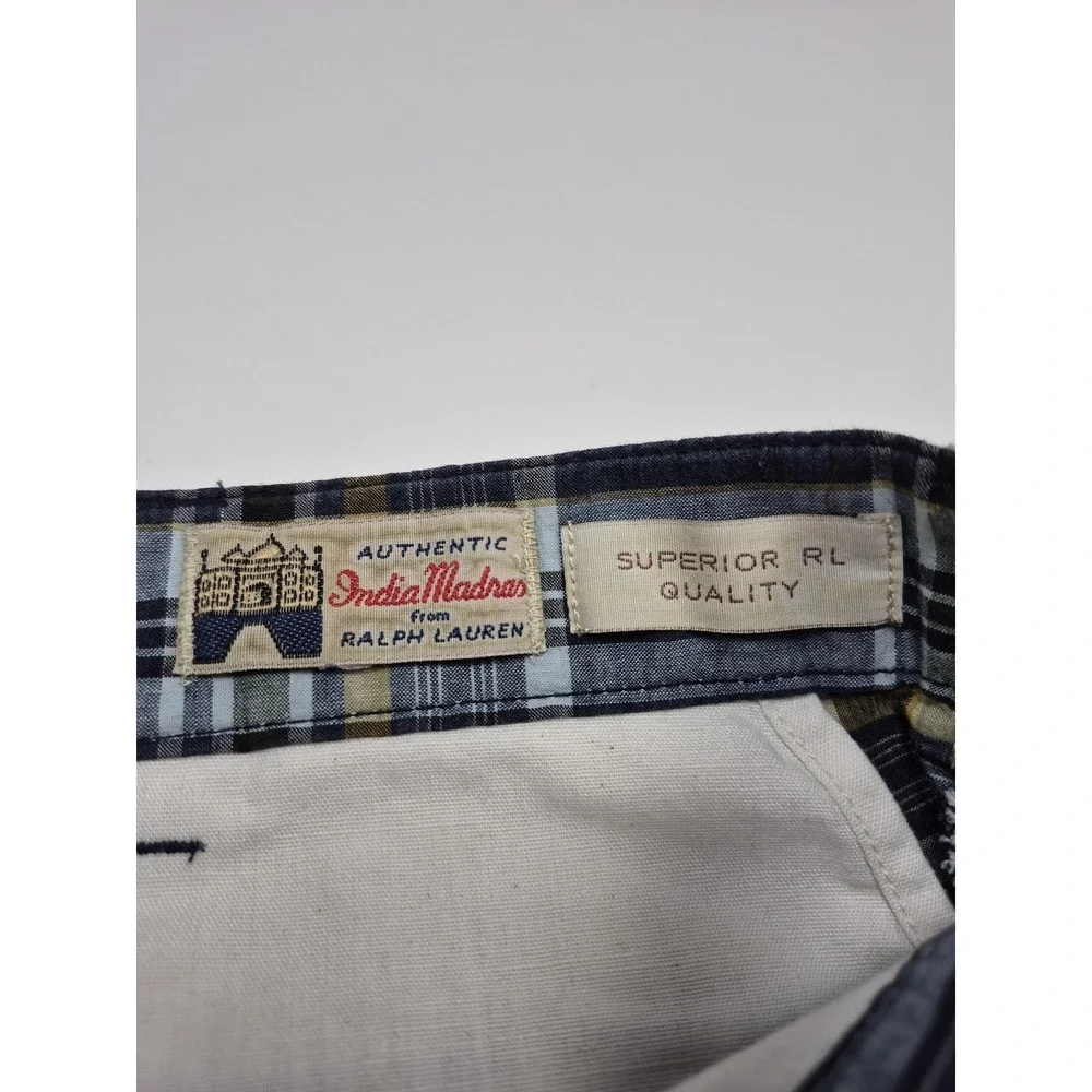 VTG Polo Ralph Lauren Madras Plaid Shorts Men's 34 Blue Plaid Chino